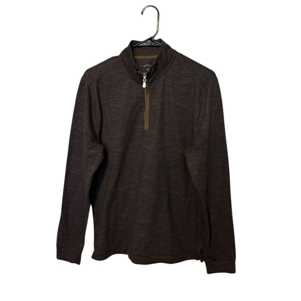 Johnnie O Sweater Mens Small Brown 1/4 Zip Pullover Golf Top Shelf Long Sleeve